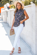 Lade das Bild in den Galerie-Viewer, ?rmelloses Gesmoktes Hoher Ausschnitt Top mit Blumenmuster
