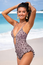 Lade das Bild in den Galerie-Viewer, Animal-Print Tiefer Ausschnitt Cutout Badeanzug
