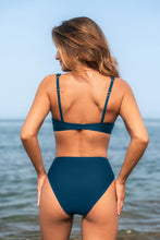 Lade das Bild in den Galerie-Viewer, Blaues Tiefer Ausschnitt Mid-Waist Bikini-Set
