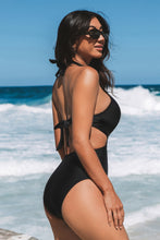 Lade das Bild in den Galerie-Viewer, Schwarzer Mittlerer Halt Neckholder-Monokini-Badeanzug
