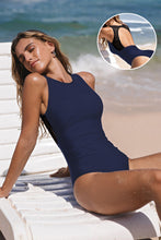Lade das Bild in den Galerie-Viewer, Saphirfarbener Bauchweg-Badeanzug mit offenem Rücken
