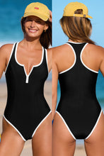 Lade das Bild in den Galerie-Viewer, Schwarz Racerback-Badeanzug mit Reißverschluss
