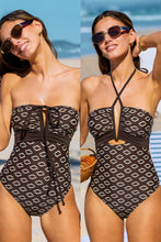 Lade das Bild in den Galerie-Viewer, Tiefer Ausschnitt Neckholder-Badeanzug mit Geo-Print
