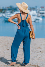 Lade das Bild in den Galerie-Viewer, Ärmelloser Wickel-Jumpsuit in Blau
