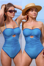 Lade das Bild in den Galerie-Viewer, Himmelblauer Lurex-Badeanzug mit abnehmbaren Trägern
