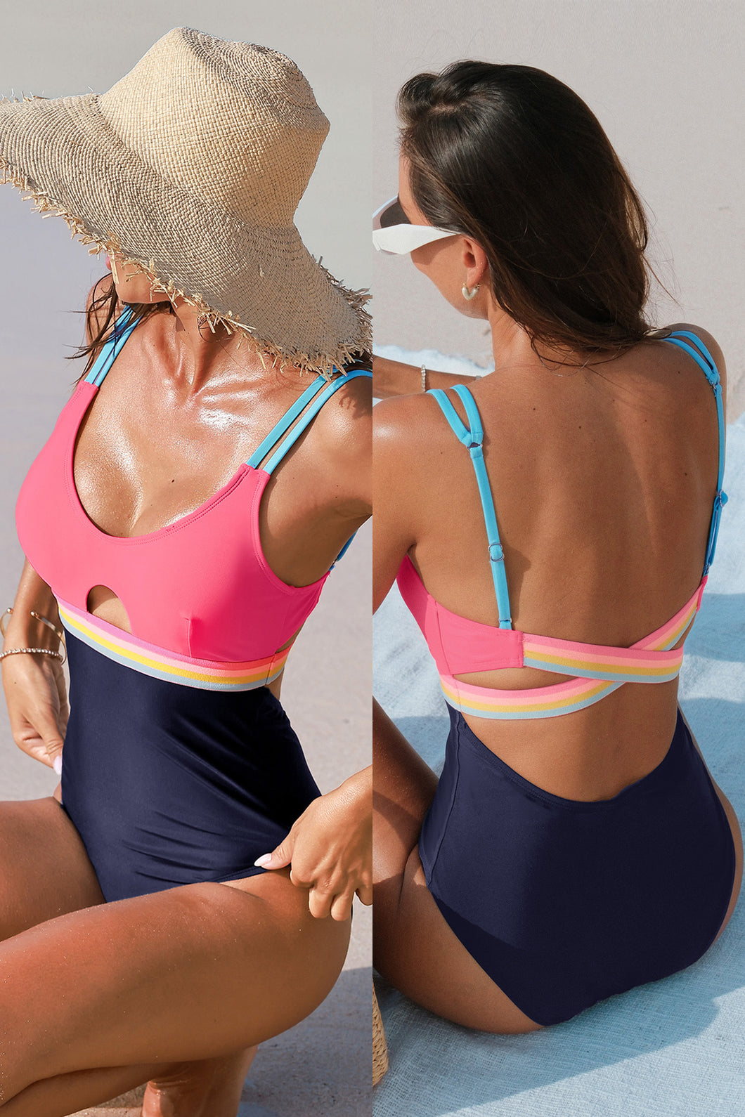 Colorblock Leichter Halt Verstellbare Träger Badeanzug