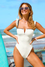 Lade das Bild in den Galerie-Viewer, Weißer Jacquard-Badeanzug mit V-Draht und Muschelnaht
