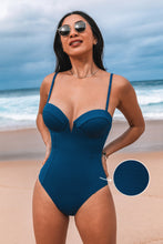 Lade das Bild in den Galerie-Viewer, Marineblauer V-Draht-Badeanzug mit Sweetheart-Ausschnitt

