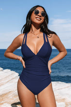 Lade das Bild in den Galerie-Viewer, Marineblauer Bauchkontrolle Badeanzug mit Rückbindung

