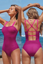 Lade das Bild in den Galerie-Viewer, Fuchsia Standard-Badeanzug mit doppelten Trägern
