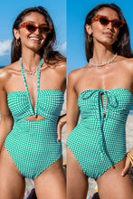 Lade das Bild in den Galerie-Viewer, Aqua Gingham Badeanzug mit tiefem Ausschnitt und Cabrio-Trägern
