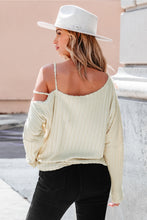 Lade das Bild in den Galerie-Viewer, Aprikosenfarbenes geripptes asymmetrisches Langarm-Cutout-Top
