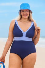 Lade das Bild in den Galerie-Viewer, Große Größen Badeanzug in Blau mit abnehmbaren Softcups
