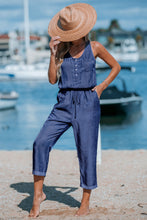 Lade das Bild in den Galerie-Viewer, Ärmelloser Denim Jumpsuit mit Kordelzug
