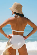 Lade das Bild in den Galerie-Viewer, Weißes Hoher Ausschnitt High-Waist Bikini-Set
