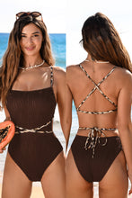 Lade das Bild in den Galerie-Viewer, Brauner Badeanzug mit überkreuzten Trägern
