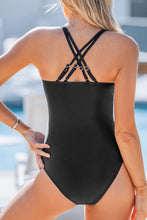Lade das Bild in den Galerie-Viewer, Schwarzer Badeanzug mit überkreuzten Trägern
