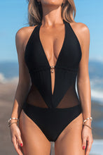 Lade das Bild in den Galerie-Viewer, Schwarzer Neckholder-Badeanzug mit tiefem Ausschnitt
