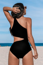 Lade das Bild in den Galerie-Viewer, Schwarz-weißer asymmetrischer Bauchkontrolle-Badeanzug
