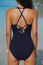 Lade das Bild in den Galerie-Viewer, Blauer Standard Rundhals-Badeanzug mit Schlüsselloch
