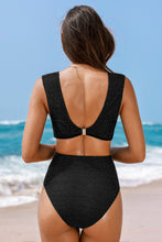 Lade das Bild in den Galerie-Viewer, Schwarzer Glitzer-Monokini-Badeanzug mit tiefem Ausschnitt
