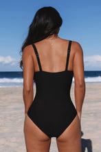 Lade das Bild in den Galerie-Viewer, Schwarzer gerüschter Bauchweg-Badeanzug
