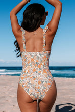 Lade das Bild in den Galerie-Viewer, Floraler Gerüschter Bauchkontrolle Tiefer Ausschnitt Badeanzug
