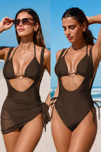 Lade das Bild in den Galerie-Viewer, Braunes 3-teiliges Doppelte Tr?ger Bikini-Set mit Sarong
