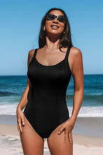 Lade das Bild in den Galerie-Viewer, Schwarzer strukturierter Badeanzug mit Rundhalsausschnitt
