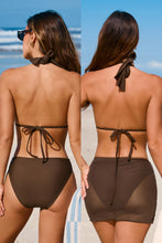 Lade das Bild in den Galerie-Viewer, Brauner Tiefer Ausschnitt Monokini-Badeanzug mit Rückenband
