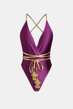 Lade das Bild in den Galerie-Viewer, Tiefer V-Ausschnitt Badeanzug mit Gürtel
