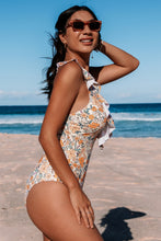 Lade das Bild in den Galerie-Viewer, Floraler Gerüschter Bauchkontrolle Tiefer Ausschnitt Badeanzug
