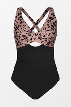 Lade das Bild in den Galerie-Viewer, Bauchkontrolle Cutout Badeanzug mit Leopardenmuster
