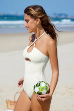 Lade das Bild in den Galerie-Viewer, ECO Weißer Badeanzug mit überkreuztem Neckholder und Schlüsselloch
