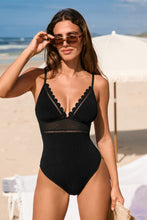 Lade das Bild in den Galerie-Viewer, Schwarzer Verstellbare Tr?ger Badeanzug mit Wellenkante
