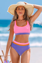 Lade das Bild in den Galerie-Viewer, Pink-Lila High-Waist Colorblock-Bikini-Set
