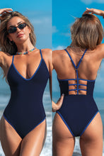 Lade das Bild in den Galerie-Viewer, Marinefarbener Shape Bauchweg-Badeanzug mit Riemchen hinten
