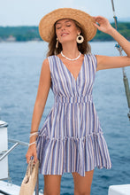 Lade das Bild in den Galerie-Viewer, Ärmelloses gestreiftes V-Ausschnitt Minikleid
