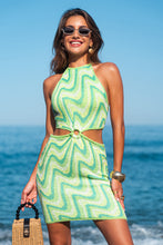 Lade das Bild in den Galerie-Viewer, Abstraktes Ärmelloses Hoher Ausschnitt Mini-Strickkleid
