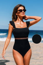 Lade das Bild in den Galerie-Viewer, Schwarzer Gerippter Quadratischer Ausschnitt Badeanzug
