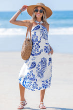 Lade das Bild in den Galerie-Viewer, Aqua geblümtes Hoher Ausschnitt Maxi--Strandkleid
