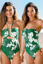 Lade das Bild in den Galerie-Viewer, V-Bügel Neckholder-Badeanzug mit Blumenmuster
