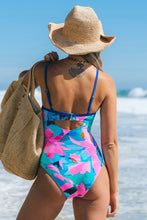 Lade das Bild in den Galerie-Viewer, Türkis Tiefer Ausschnitt Mittlerer Brusthalt Bauchweg-Badeanzug
