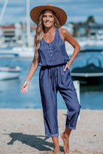 Lade das Bild in den Galerie-Viewer, Ärmelloser Denim Jumpsuit mit Kordelzug
