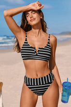Lade das Bild in den Galerie-Viewer, Gestreiftes V-Draht High-Waist Bikini-Set
