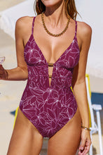 Lade das Bild in den Galerie-Viewer, Tiefer Ausschnitt Badeanzug mit Blumenmuster und Rückenbindung
