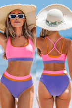 Lade das Bild in den Galerie-Viewer, Pink-Lila High-Waist Colorblock-Bikini-Set
