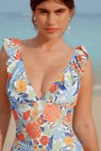 Lade das Bild in den Galerie-Viewer, Floraler Bauchweg-Badeanzug mit Flatterband
