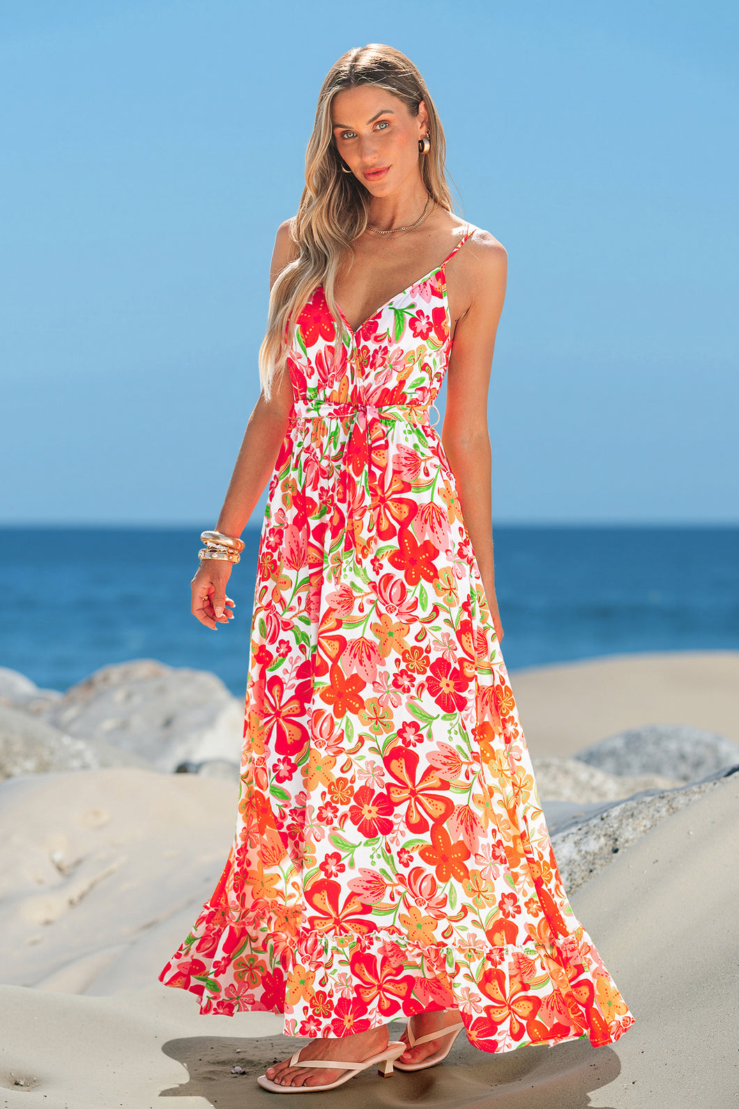 Ärmelloses Maxi-Wickelkleid mit Taillengürtel