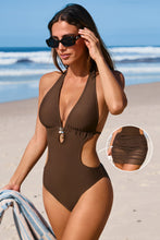 Lade das Bild in den Galerie-Viewer, Brauner Tiefer Ausschnitt Monokini-Badeanzug mit Rückenband
